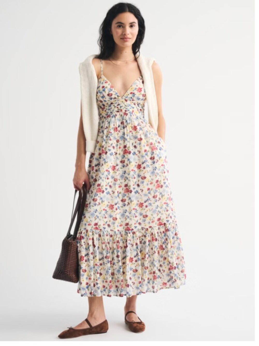 Abercrombie and Fitch Bra-Free Tie-Back Flowy V-Neck Maxi Dress Size Large NWT